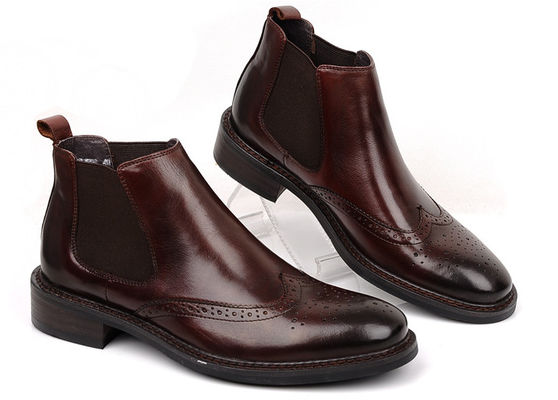 Brogue Style Männer Fußgelenkstiefel Slip On Full Grain Leder Größe angepasst