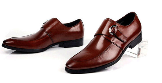 Schwarz / Braun Verbrannte Leder Schuhe, Leder Mönch Gürtel Kleid Schuhe