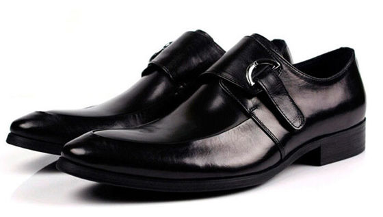 Schwarz / Braun Verbrannte Leder Schuhe, Leder Mönch Gürtel Kleid Schuhe
