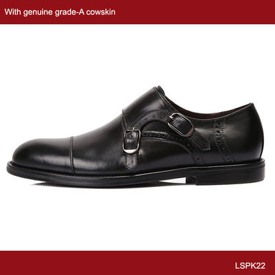 Schwarze Männer-Mönchs-Schuhe mit Gürteln, Goodyear-Lederschuhe mit Buckel
