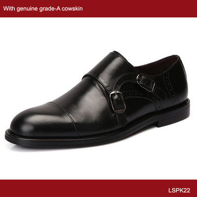 Schwarze Männer-Mönchs-Schuhe mit Gürteln, Goodyear-Lederschuhe mit Buckel