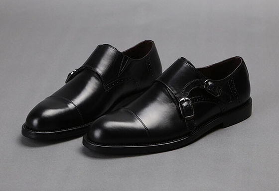 Schwarze Männer-Mönchs-Schuhe mit Gürteln, Goodyear-Lederschuhe mit Buckel