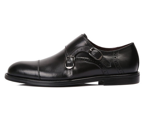 Schwarze Männer-Mönchs-Schuhe mit Gürteln, Goodyear-Lederschuhe mit Buckel