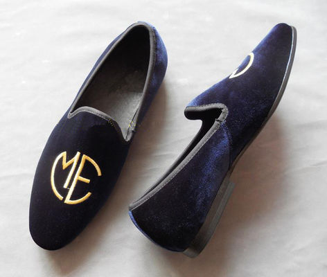 Stylisch gestickte Herren blaue Suede Loafers, Eleganz / Mode Samt Slip On Schuhe
