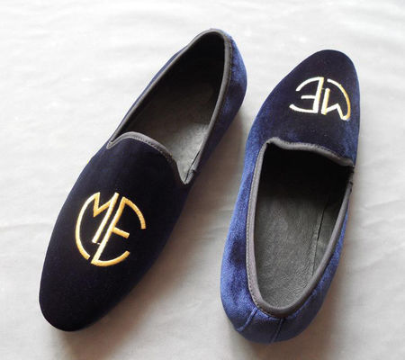 Stylisch gestickte Herren blaue Suede Loafers, Eleganz / Mode Samt Slip On Schuhe