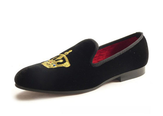 Motif Männer Sommer Loafers, Slip On Krone Stickerei Männer Samt Pantoffeln