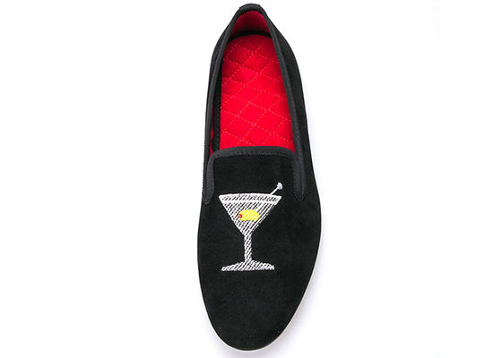 Broderie Männer Samtloafers Männer Schwarze Rauchschuhen mit Wein Glas Design
