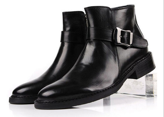 British Style Herren schwarze Buckle Knöchel Stiefel Personalisierte Herren Reißverschluss Stiefel