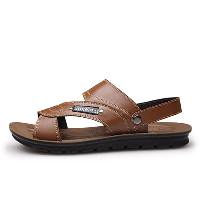 Braune Herrenleder Sommersandalen, lässige, weiche Untersandalen.