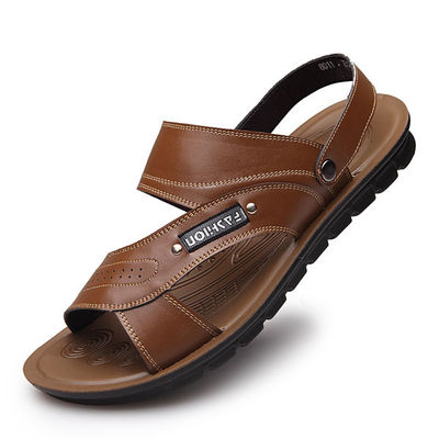 Braune Herrenleder Sommersandalen, lässige, weiche Untersandalen.