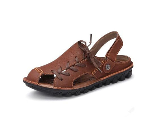 Komfortable Handgefertigte Ledersandalen Sommer Braune Flachplattform Sandalen