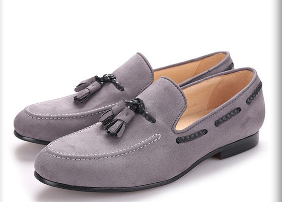 Handgefertigte Männer schwarze Samt Schuhe, Tassel British Style Grau Casual Dress Schuhe