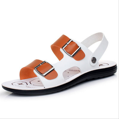 Runde Zehen Handgefertigte Leder Sandalen Sommer Männer Strand Sandalen Logo angepasst