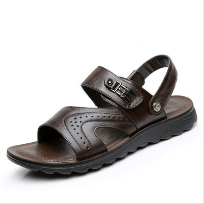 Handgefertigte Sandalen aus Flachleder für Männer Freizeit Sandalen aus schwarzem Strand mit Leder Oberteil