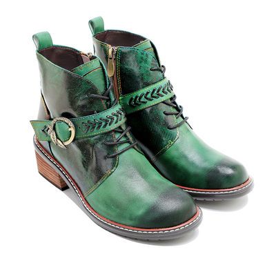 Retro Casual Style Damenleder Stiefel niedrige Ferse runden Zeh