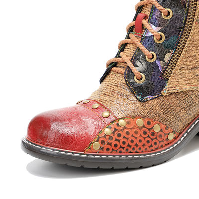 Braune Damenleder Stiefel Niedrige Absätze Damen Schnürsenkel