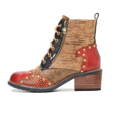 Braune Damenleder Stiefel Niedrige Absätze Damen Schnürsenkel