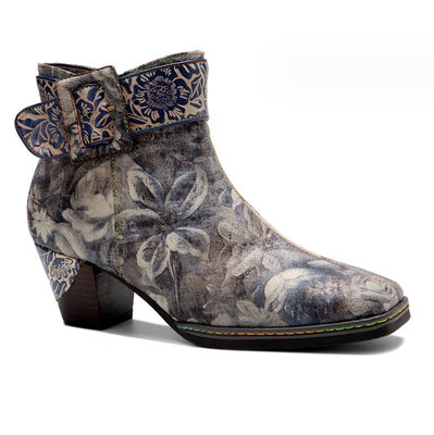 Echtes Leder Blumen Cowgirl Stiefel Frauen Quadratzehe Knöchel Stiefel