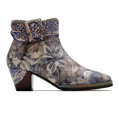 Echtes Leder Blumen Cowgirl Stiefel Frauen Quadratzehe Knöchel Stiefel