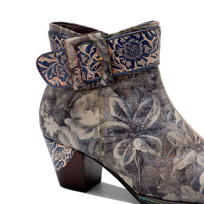Echtes Leder Blumen Cowgirl Stiefel Frauen Quadratzehe Knöchel Stiefel