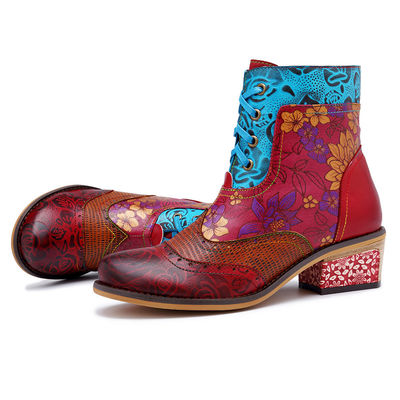 Vintage echte Leder Cowgirl Stiefel, Frauen Leder Knöchel Stiefel große Größe