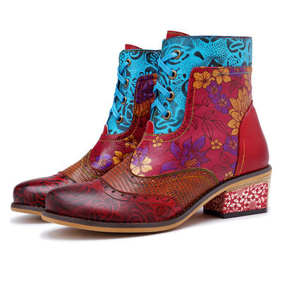 Vintage echte Leder Cowgirl Stiefel, Frauen Leder Knöchel Stiefel große Größe