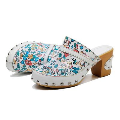 Farbenfrohe Bohemian Mules Plattform Block Heel Sandalen Leder Clogs Schuhe