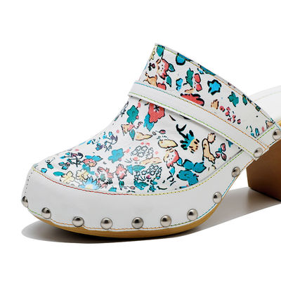 Farbenfrohe Bohemian Mules Plattform Block Heel Sandalen Leder Clogs Schuhe