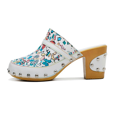 Farbenfrohe Bohemian Mules Plattform Block Heel Sandalen Leder Clogs Schuhe