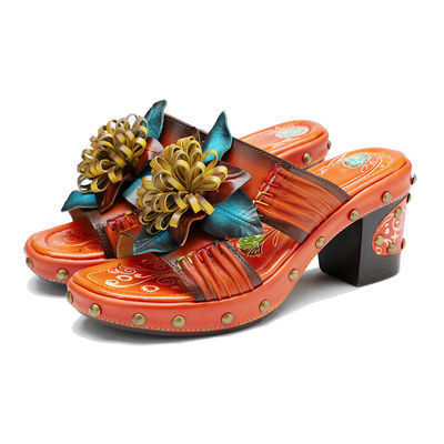 Handgefertigte Mode Frauen Sandalen Pantoffeln 3D Blumen Plattform Pantoffelschuhe