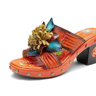 Handgefertigte Mode Frauen Sandalen Pantoffeln 3D Blumen Plattform Pantoffelschuhe