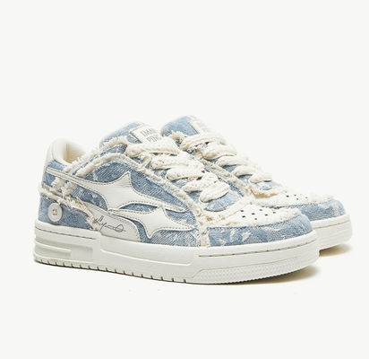 Leder-Sneaker für Damen, Rundfuß, Leinwand, Denim-Sneaker