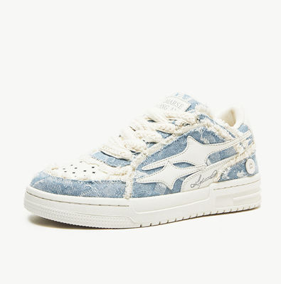 Leder-Sneaker für Damen, Rundfuß, Leinwand, Denim-Sneaker
