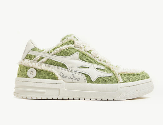 Leder-Sneaker für Damen, Rundfuß, Leinwand, Denim-Sneaker