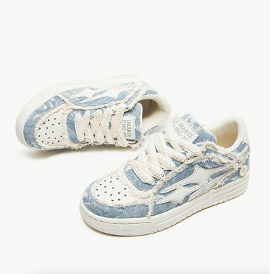 Leder-Sneaker für Damen, Rundfuß, Leinwand, Denim-Sneaker