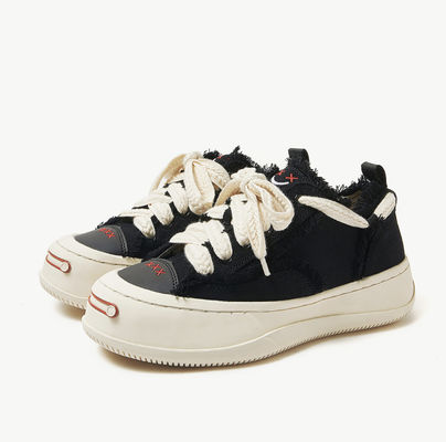 Weiß/Schwarz Atemtrainer Damen Leinwand Sneakers Runder Zeh