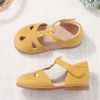 Runde Zehen Leder Schuhen Gelb Leder niedliche Babyschuhe