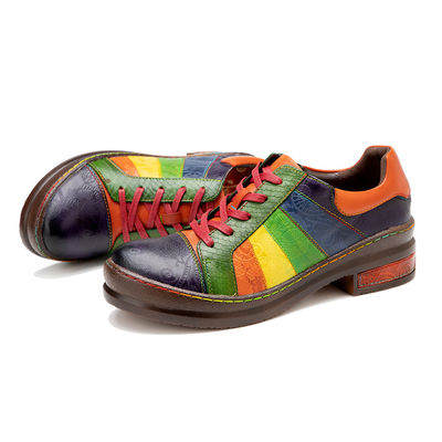 Solides Muster Damenkleider Schuhen kundenspezifisch Handpoliert Regenbogen Flachschuhe