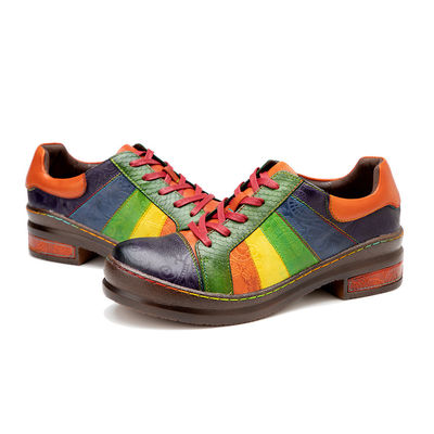Solides Muster Damenkleider Schuhen kundenspezifisch Handpoliert Regenbogen Flachschuhe