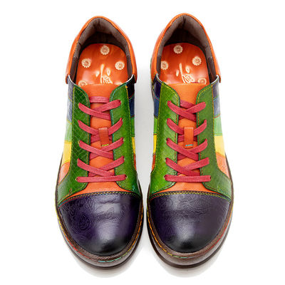 Solides Muster Damenkleider Schuhen kundenspezifisch Handpoliert Regenbogen Flachschuhe