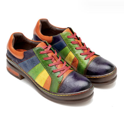Solides Muster Damenkleider Schuhen kundenspezifisch Handpoliert Regenbogen Flachschuhe