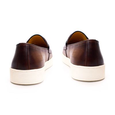Männer mit niedrigen Absätzen, runde Zehen, Slip auf Turnschuhen, Krokodil Textur, Leder, Pferdebein Loafers