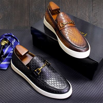 Alle Jahreszeiten Männer Slip On Sneakers Echtes Leder Flachboot Schuhe für Freizeit