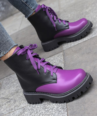 Kautschuk-Sohle Damenleder Stiefel Schwarz Militär-Stil Stiefel für Standards
