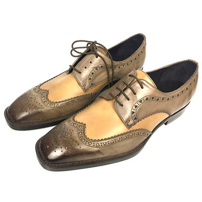 Eisen gewebte Männer Gewebte Leder Spitzen Schuhe Spitzenzehe Flachschuhe Männer Braune Hochzeitsschuhe