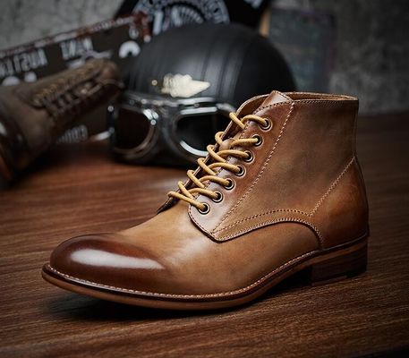 Herbst-Winter-Männer-Leder-Kleid-Stiefel-Hoch-Ober-Leder-Stiefel-Baumwolle - mit Plüssigpolsterung