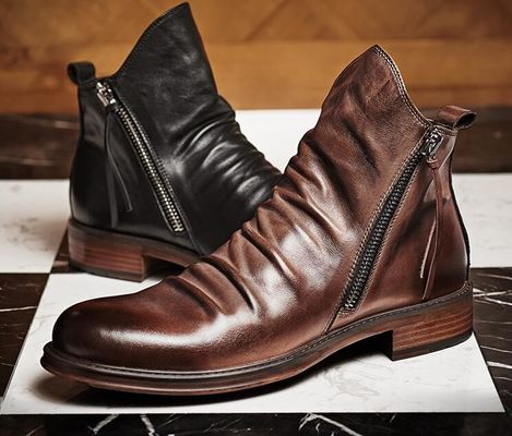 Silberfarben Männer Slip auf Leder Sneakers Runder Zeh Komfortable stilvolle Laufschuhen
