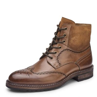 Spitze Zehen Männer Braunes Leder Chelsea Stiefel, Leder Schnürsenkel Stiefel für die Party