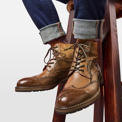 Spitze Zehen Männer Braunes Leder Chelsea Stiefel, Leder Schnürsenkel Stiefel für die Party