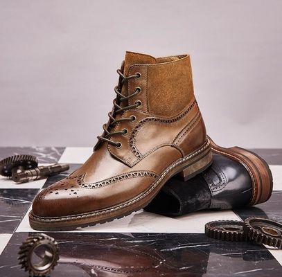 Spitze Zehen Männer Braunes Leder Chelsea Stiefel, Leder Schnürsenkel Stiefel für die Party